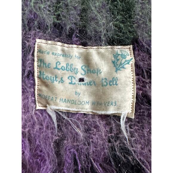 Vintage mohair blend throw blanket purple green 50x70”plaid moffat handloom - Picture 3 of 16